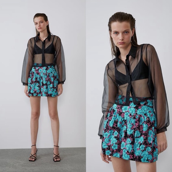 Zara NWT Retro Bubble Floral Mini Skirt XS - Picture 3 of 9